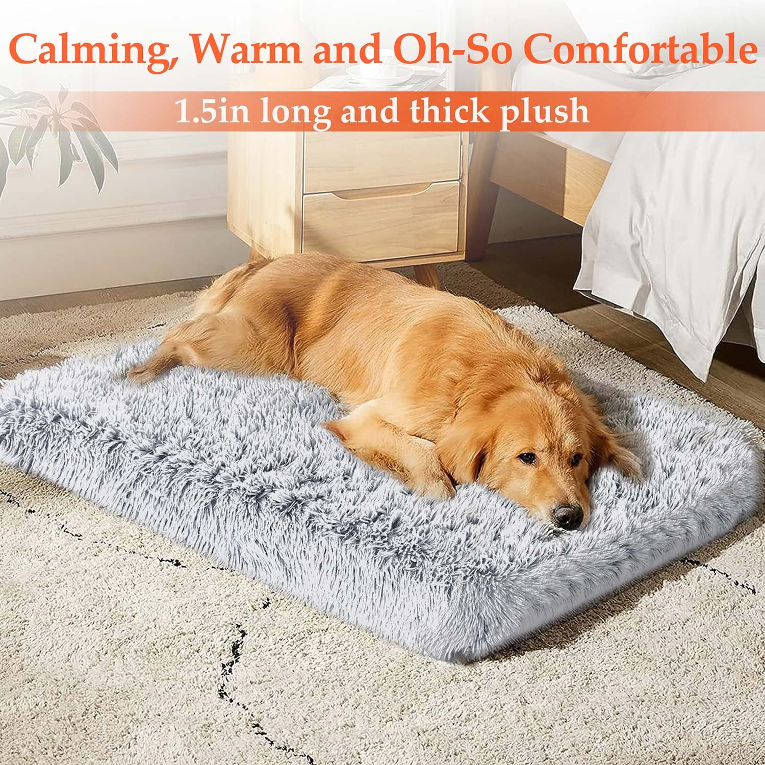 Dog Bed for Large Dogs, Washable Egg Crate Memory Foam Orthopedic Cozy Soft Long Plush Calming Pet Bed for Large Medium Size Dogs Crate, 36"X28", Gray