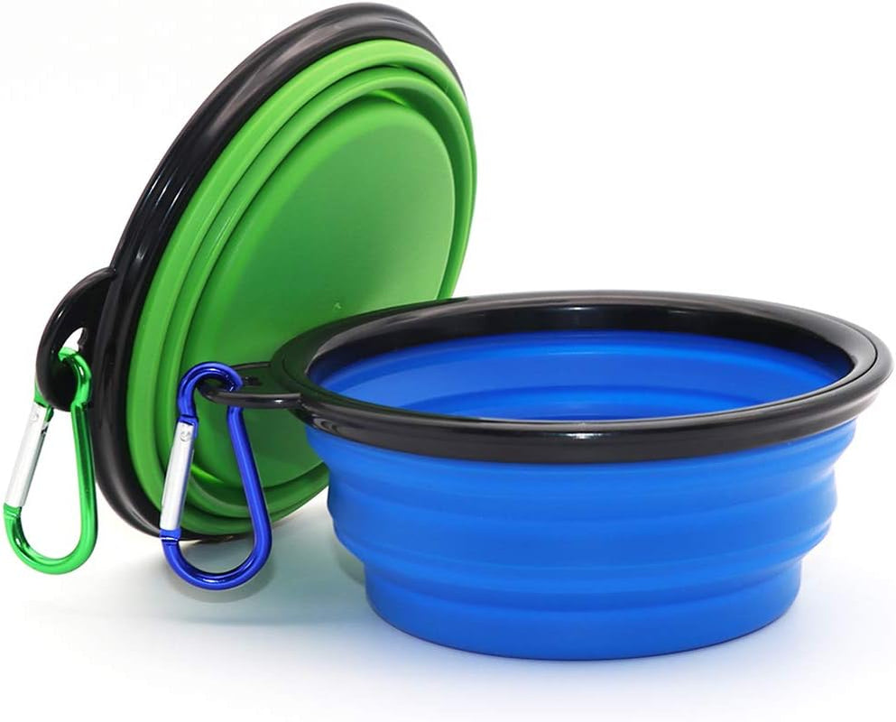 2-Pack Collapsible Dog Bowl, Foldable Expandable Cup Dish for Pet Cat Food Water Feeding Portable Travel Bowl Blue and Green