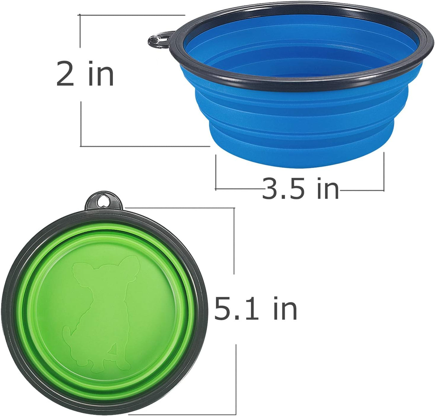 2-Pack Collapsible Dog Bowl, Foldable Expandable Cup Dish for Pet Cat Food Water Feeding Portable Travel Bowl Blue and Green